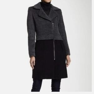 Trina Turk Gray and Black Trench Coat with Asymmetrical Design